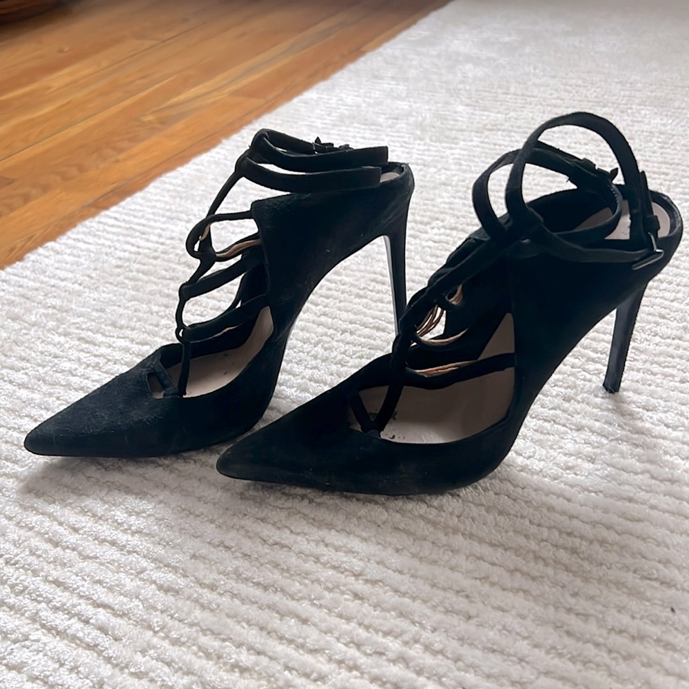 Barbara Bui “caged” suede heels, black in size 38.5.
